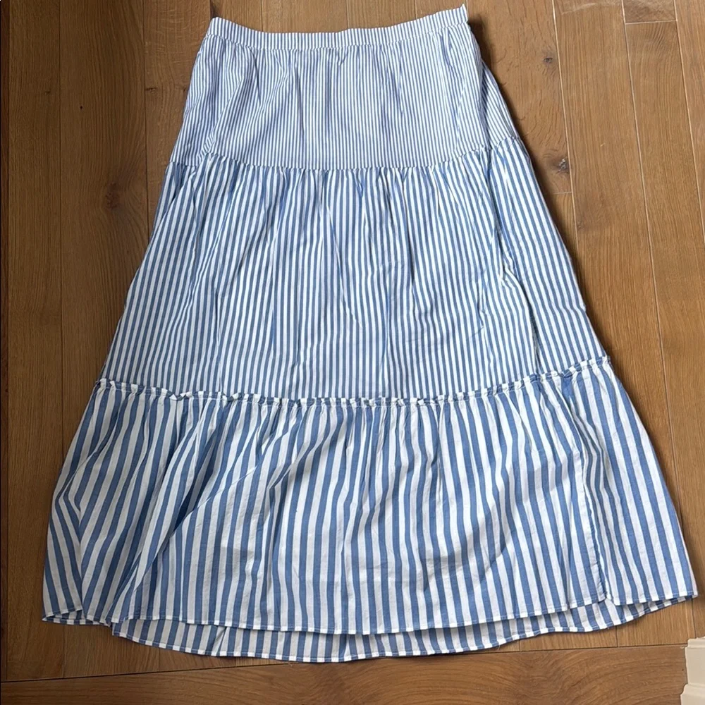 J Crew Tiered Maxi Skirt in Blue Stripe Women’s Medium - Picture 1 of 6